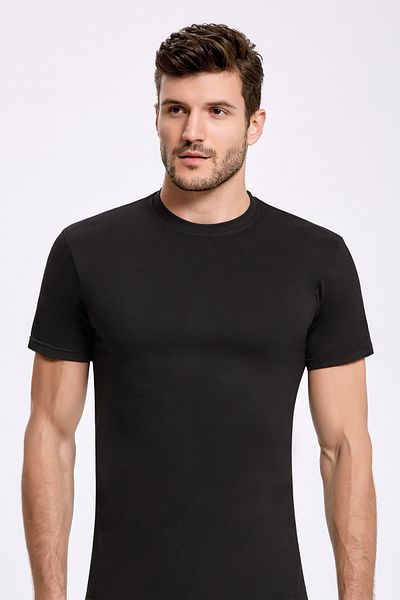 QKK Men's 100% Cotton 2-Piece Crew Neck Black Undershirt Undershirt Q2Ik1L1Kk5E.2Li