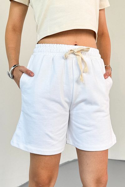 Cappmoda Şrt-16025 White Drawstring Long Elastic Shorts