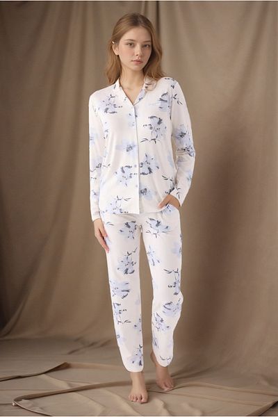 Pierre Cardin Women's Long Sleeve Front Placket Ecru Viscose Pajama Set Q9.U.9O.K9.K.A4.P.C