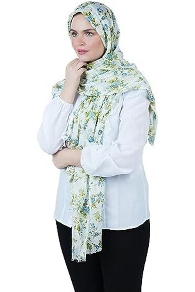 AMICA Floral Printed Hijab Long Head Scarf For Women In Natural Fiber