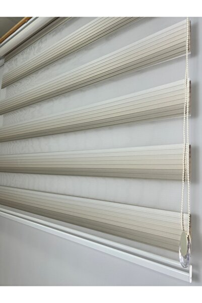 Binbirperde Pileli İki Renk-Beyaz-Krem Ev-Ofis Perdesi Aluminyum Sistem Düz