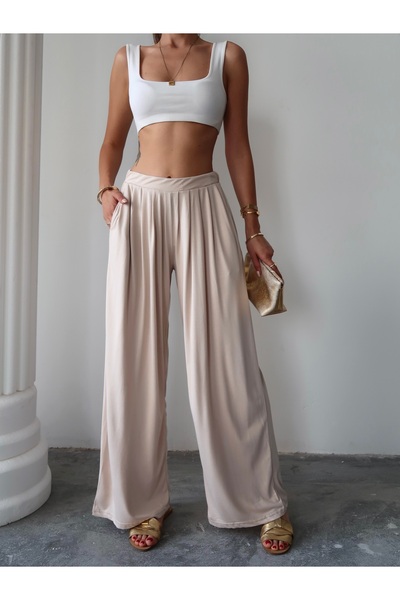 Paw Garage Pantaloni de vară cu picior larg, plisați, Avery Modal, pentru femei