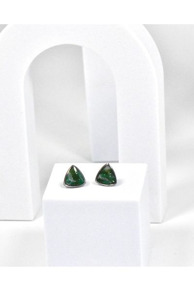 NARRU Handmade NARRU earrings, stylized triangle, green, gray and silver, Vasia