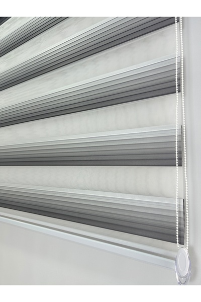Binbirperde Pileli İki Renk-Beyaz-Gri Ev-Ofis Perdesi Aluminyum Sistem Düz