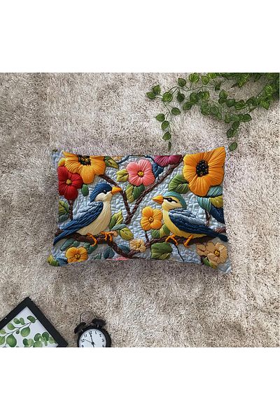 Filamente Double Sided Digital Printing Throw Pillow Cover Embroidery Look Bird Pattern