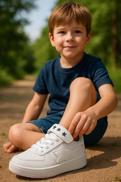 ŞAPKAKİDS Unisex Star Patterned White Daily Children's Shoes