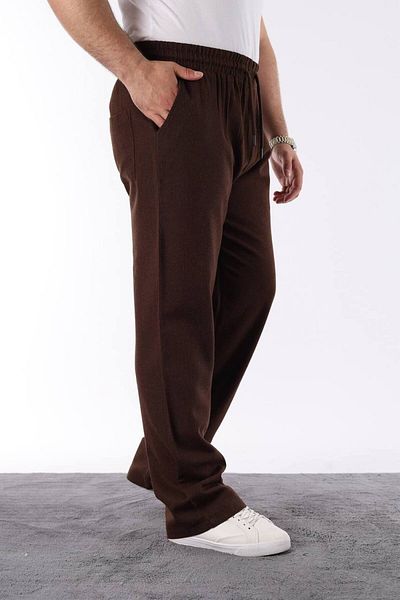 STOCX Men's Brown Color Elastic Waist Relaxed Fit Linen Trousers
