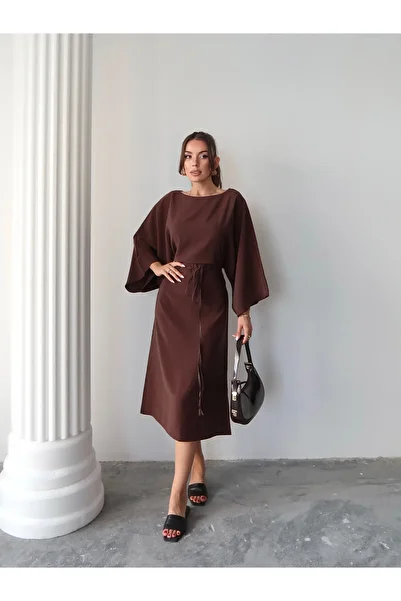 Paw Garage Women's Amelia Modal Cupra Waist Belted Bat Sleeve Dress