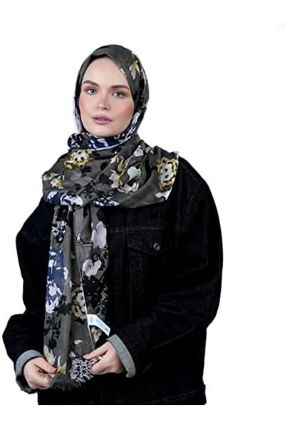 AMICA Dark Floral Hijab Soft Natural Fiber Long Head Scarf For Women