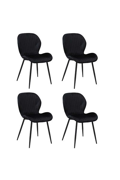 ARTA DOOR Set of 4 Opal Black Upholstered Dining and Kitchen Chairs, Metal Legs