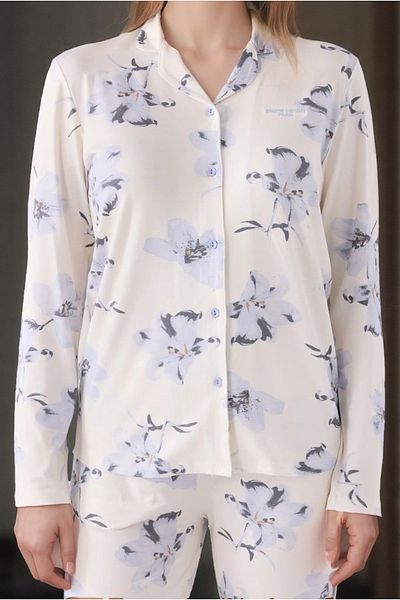 Pierre Cardin Women's Long Sleeve Front Placket Ecru Viscose Pajama Set Q9.U.9O.K9.K.A4.P.C