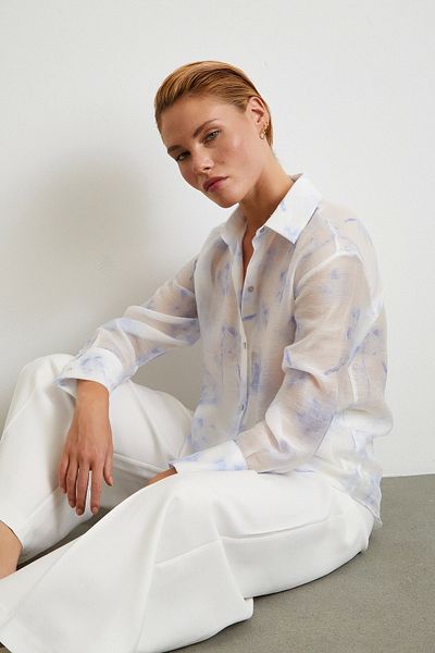Never more Organza Patterned Tulle Shirt Blue