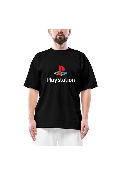 Z zepplin Playstation Logo White Oversize Black T-Shirt