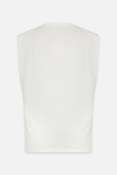 Amia&Co. Ecru Printed Sleeveless T-Shirt with Cotton Detail