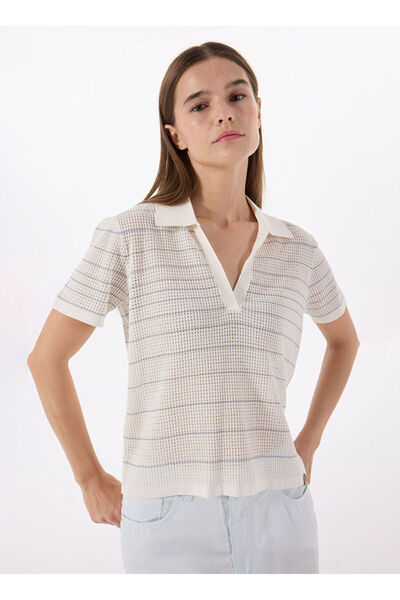 JEEP Polo Ekru - Mavi Triko T-shirt Kadın J5SL-KZK7859