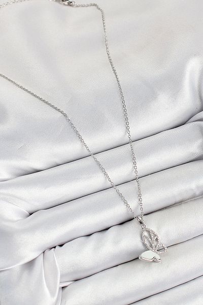 Generic 316L Steel Zircon Stone Butterfly Model Silver Color Women's Necklace