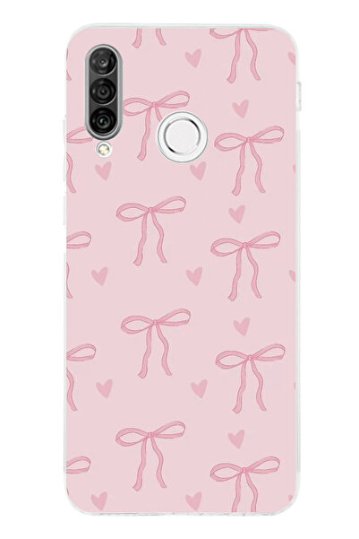 TechTree Huawei P30 Lite Uyumlu Pembe Kalpli Fiyonklar Şeffaf Silikon Kılıf