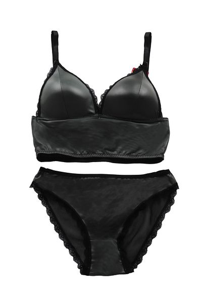 Derya Kurşun Women's Bra Panty Set - Green Leather Look