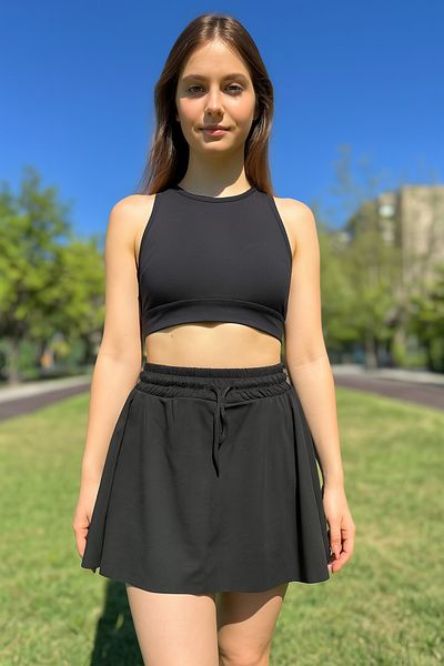 sielta Black Loose Cut Leggings Sports Shorts Skirt