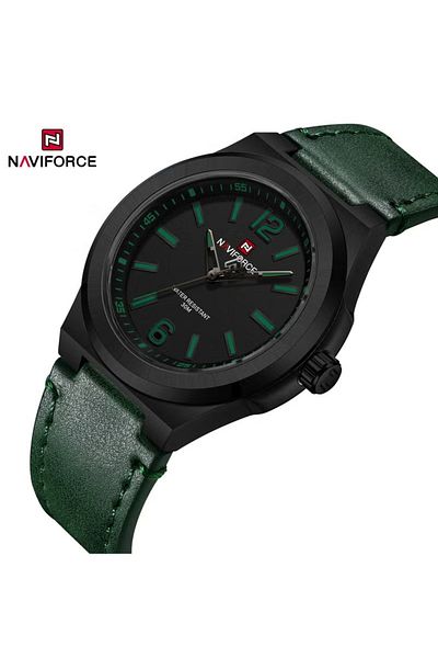 Naviforce Stylish Stainless Steel Analog Wrist Watch for Men with Leather Strap Water Resistant