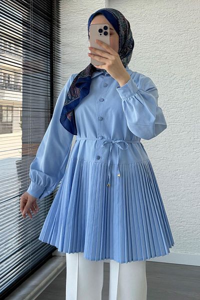 MELEK ARAZ Skirt Pleated Poplin Tunic - Blue