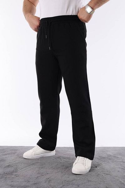 STOCX Men's Black Color Elastic Waist Relaxed Fit Linen Trousers
