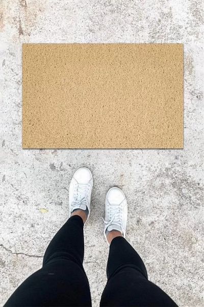 P Parla Cream Colored Digital Printed Curly Patterned Door Mat K-1018