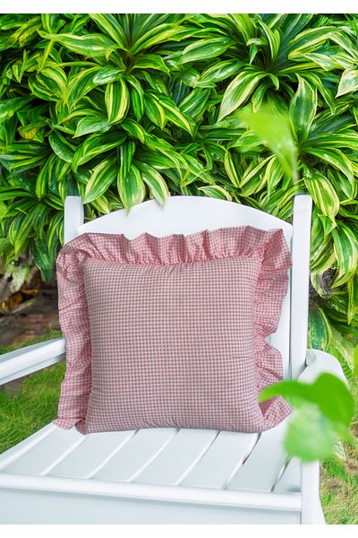 ASDİVA Melma Potikareli Ruffled 100% Cotton Throw Pillow Case - Pink 45X45 cm