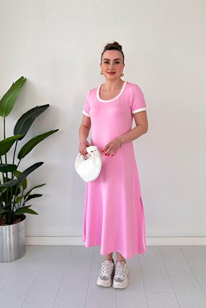 MaziButik Round Neck Modal Dress Pink