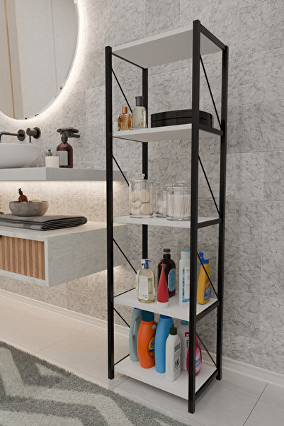 Remaks ORNO 5 Raflı Banyo Dolabı Banyo Rafı Çok Amaçlı Banyo Rafı-BEYAZ