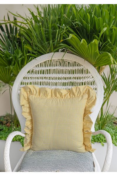 ASDİVA Melma Potikareli Ruffled 100% Cotton Throw Pillow Case - Yellow 45X45 cm