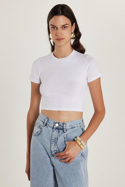 Tudors Tricou alb din bumbac, slim fit, cu decolteu rotund