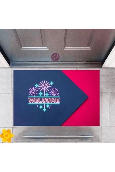 Mu Art Ahşap Door Mat Decorative Digital Printing Welcome P-2341