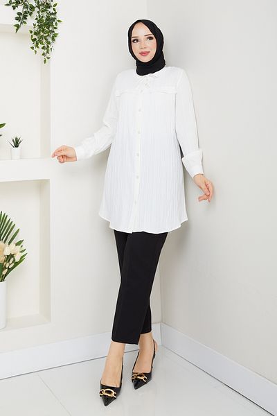 Pamuk Butik Γυναικείο πουκάμισο με λεπτομέρεια βολάν με γιακά