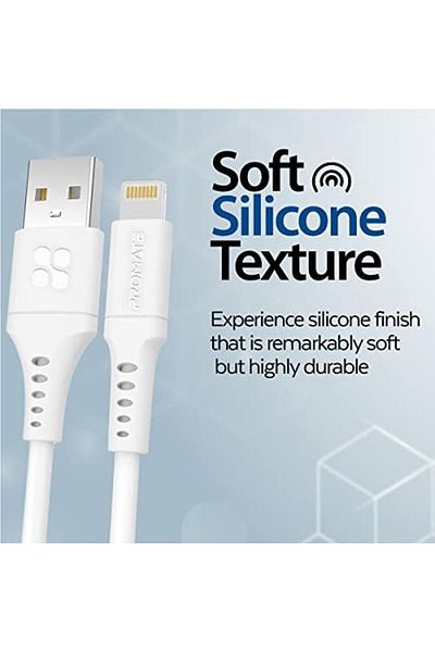 Promate كابل USB-A إلى Lightning، متين بقوة 2.4 أمبير، ومزامنة بيانات بسرعة 480 ميجابت في الثانية، واختبار انحناء أكثر من 25000 ومضاد للصدمات بطول 200 سم