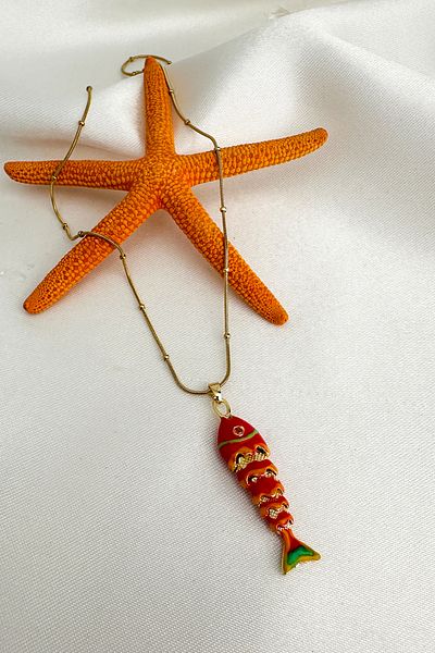 Modex Steel Ball Chain Enameled Fish Bone Necklace (45cm)