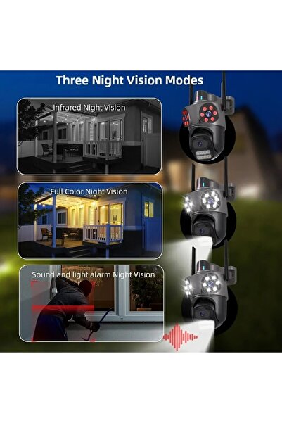 LinaS 3 Kameralı Fhd Polis Çakarlı Yapay Zekalı Insan Algılamalı Wifi Dış Mekan Güvenlik Kamerası