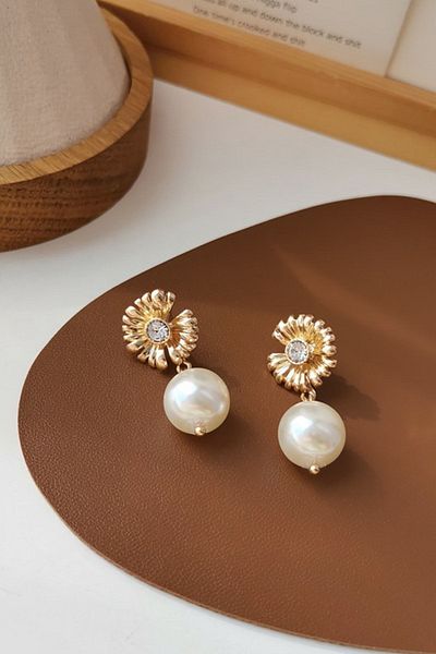 Glaren White Stone Gold Color Women's Earrings
