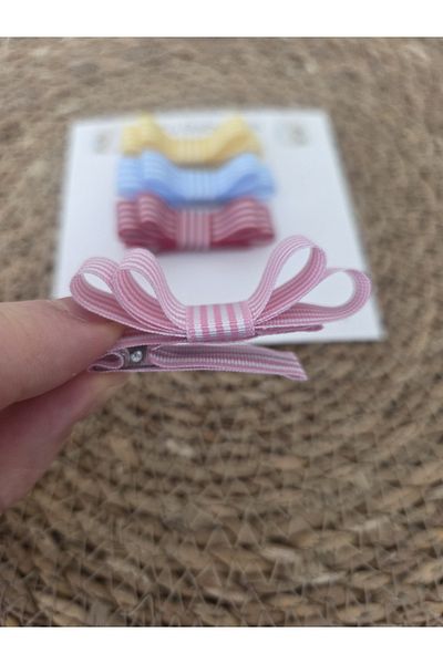 Accessories Set of 4 Striped Ribbon Design Baby and Girl Clip Hairpins - Kids & Baby Hair Clips