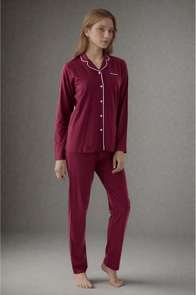 Pierre Cardin Women's Burgundy Cotton Modal Full Length Pajamas Set with Box Q9P4K3I6Ker