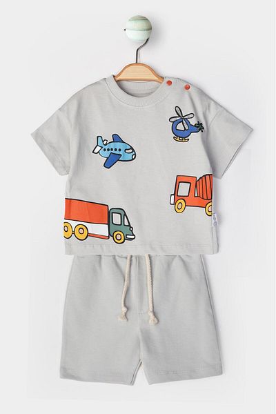 baby flamindo Baby Flamindo Summer Truck & Airplane Relief Printed Shorts Baby Boy Set