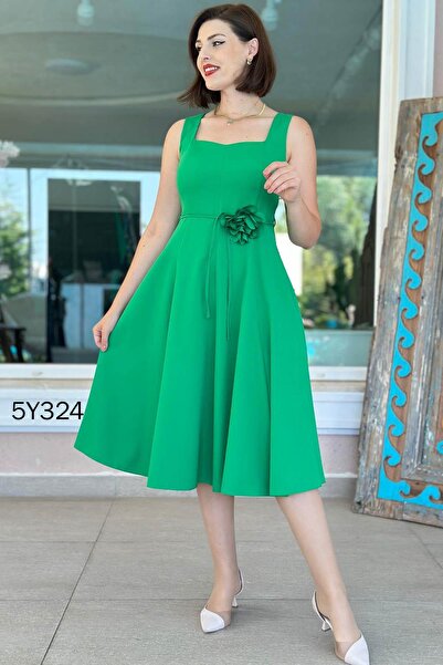 İnce Topuk فستان مزدوج بتفاصيل وردية من Kemeri 5y324