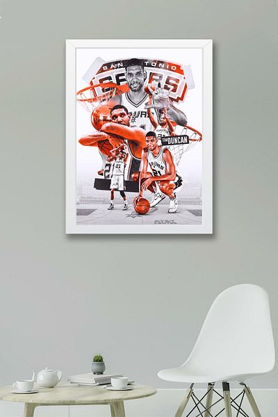Saturn Tim Duncan Framed Painting - San Antonio Spurs Nba Poster Painting