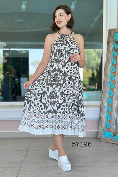 İnce Topuk Halter Neck Patterned Viscose Dress 5Y196
