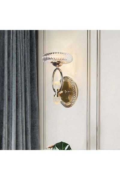 Moonlight Lighting Luxury 7436-W Crystal Dual LED Wall Lamp with Gold Finish and Unique Textured Shade – 3 Adjustable