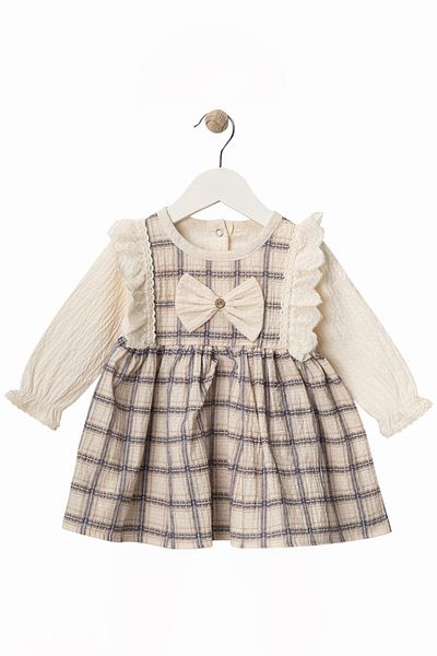 minuma Baby Girl Ribbon Detailed Plaid Patterned Dress 9/24 Months
