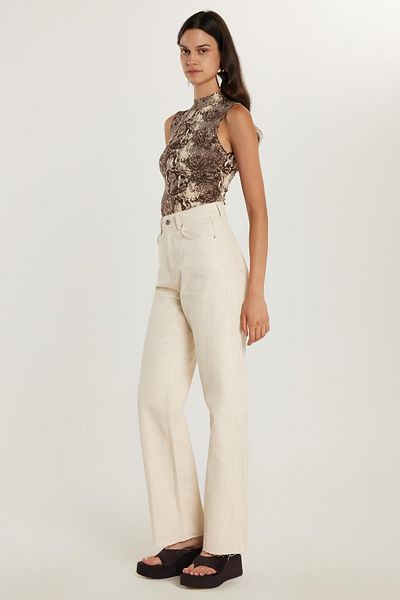 Tudors Women's Regular Fit Wide Leg Beige Jean Jeans with Pockets