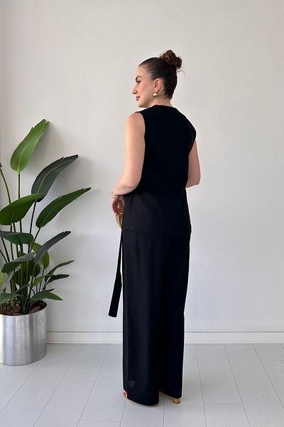 MaziButik Buckle Vest Linen Suit Black