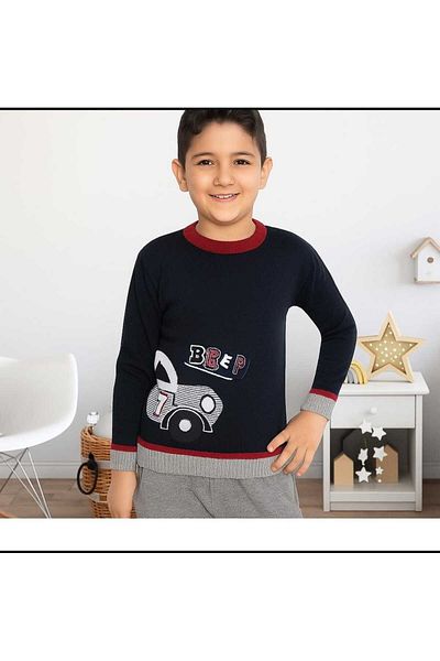 KNİTİCAL TEKSTİL Boy's Black Basic Crew Necksweatshirt