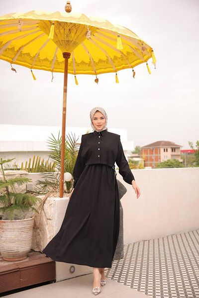 modayaselam Strawberry Fabric Vest Hijab Dress